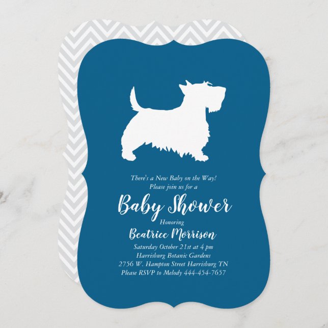 Scottish Terrier Dog Baby Shower Blue Boy Einladung (Vorne/Hinten)