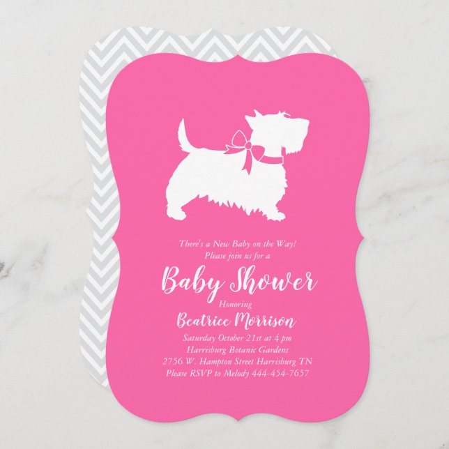 Scottish Terrier Dog Baby Shower Pink Girl Einladung (Vorne/Hinten)