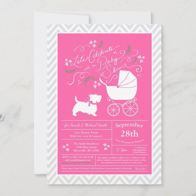 Scottish Terrier Dog Baby Shower Pink Girl Einladung (Vorderseite)