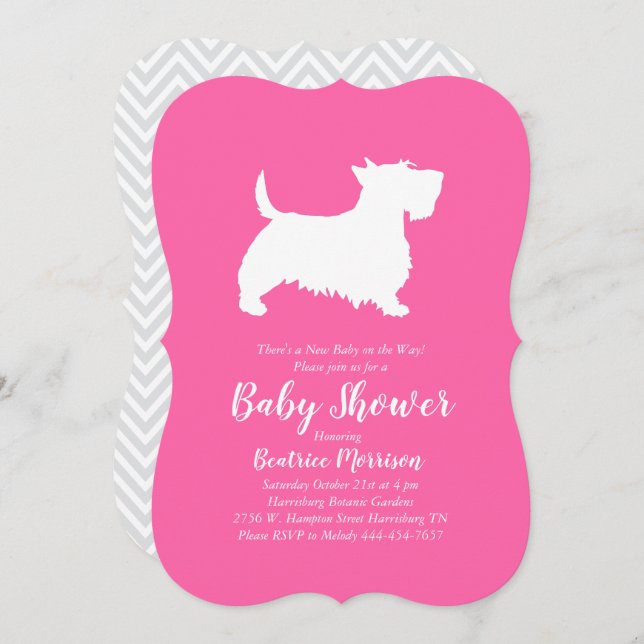 Scottish Terrier Dog Baby Shower Pink Girl Einladung (Vorne/Hinten)