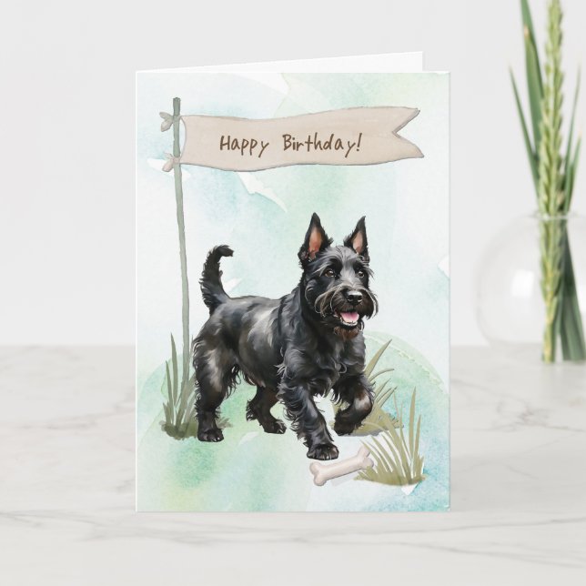 Scottish Terrier Dog Breed Under Birthday Sign Karte (Vorderseite)