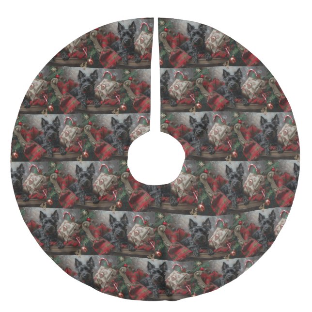 Scottish Terrier Dog Christmas Polyester Weihnachtsbaumdecke (Vorderseite)