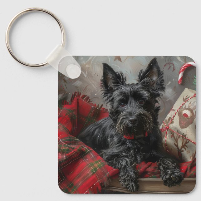 Scottish Terrier Dog Christmas Schlüsselanhänger (Vorderseite)