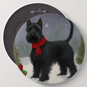 Scottish Terrier Dog in Snow Christmas Button