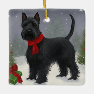 Scottish Terrier Dog in Snow Christmas Keramikornament