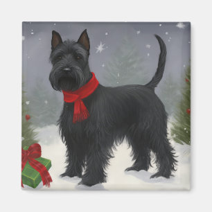 Scottish Terrier Dog in Snow Christmas Magnet