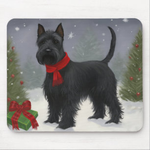 Scottish Terrier Dog in Snow Christmas Mousepad