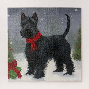 Scottish Terrier Dog in Snow Christmas Puzzle
