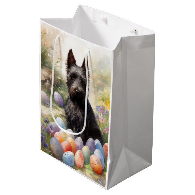 Scottish Terrier Dog mit Ostereier Holiday Mittlere Geschenktüte (Vorderseite Schrägansicht)