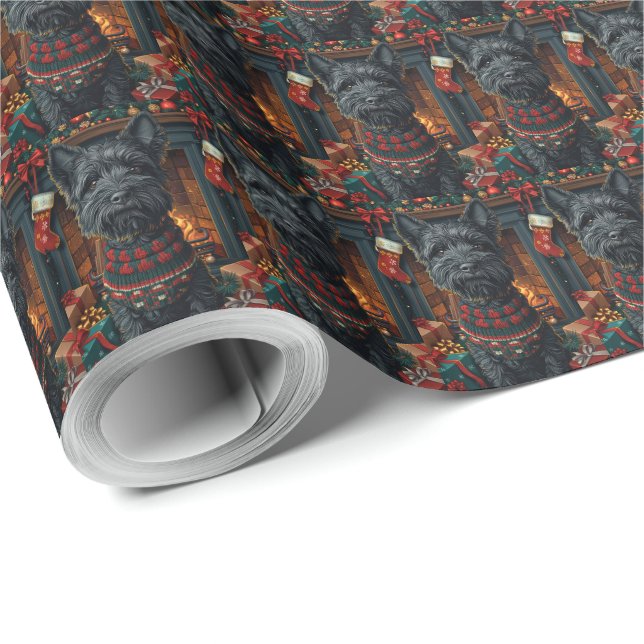 Scottish Terrier Dog mit Weihnachtsgeschenken Geschenkpapier (Rolleneckpunkt)