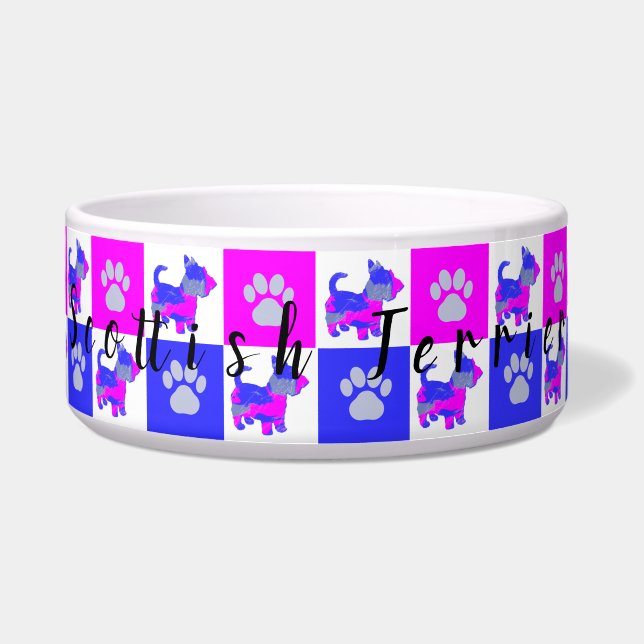 Scottish Terrier Dog & Paw Hot Pink & Blue Pet Bow Napf (Vorderseite)