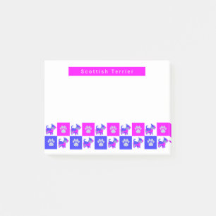 Scottish Terrier Dog &Paw Hot Pink&Blue Silhouette Post-it Klebezettel