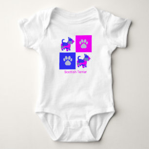 Scottish Terrier Dog & Paw Pink und Blue Baby Strampler