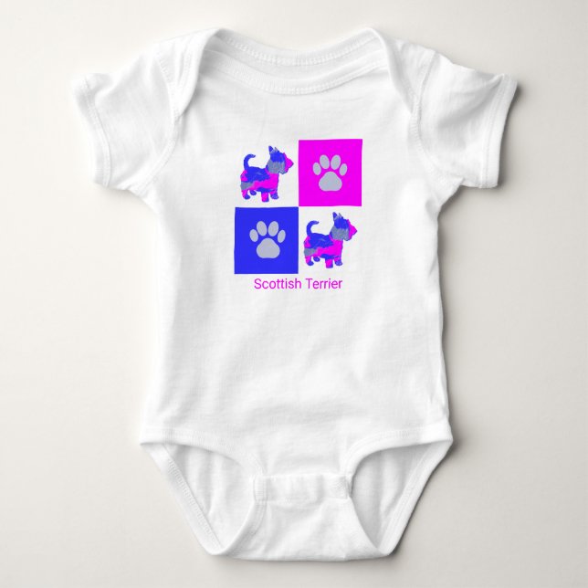 Scottish Terrier Dog & Paw Pink und Blue Baby Strampler (Vorderseite)
