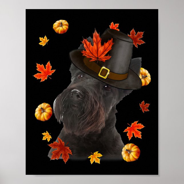 Scottish Terrier Dog Pilgrim Hat Fall glücklich Da Poster (Vorne)
