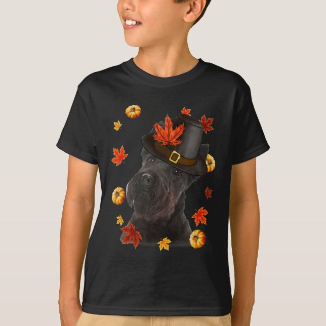 Scottish Terrier Dog Pilgrim Hat Fall glücklich Da T-Shirt (Vorderseite)