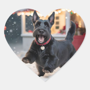 Scottish Terrier Dog Playing Christmas Snow Herz-Aufkleber