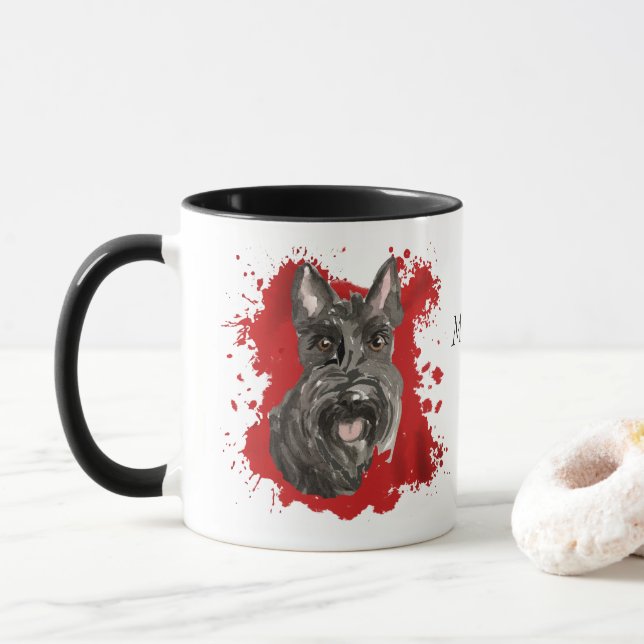 Scottish Terrier Dog Red Abstrakt Tasse (Mit Donut)