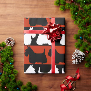 Scottish Terrier dog schwarz/rot/weiß, stripes Th Geschenkpapier