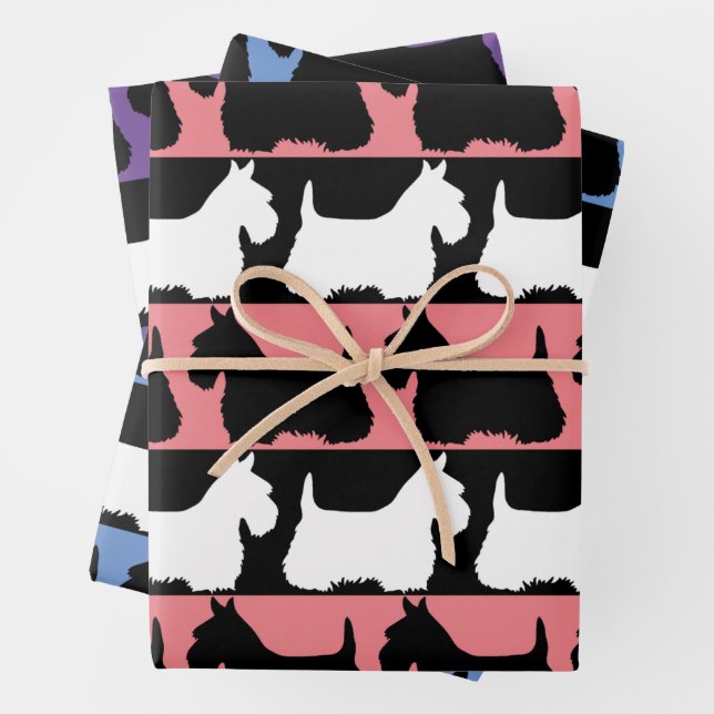 Scottish Terrier dog schwarz/rot/weiß, stripes Thr Geschenkpapier Set (Beispiel)