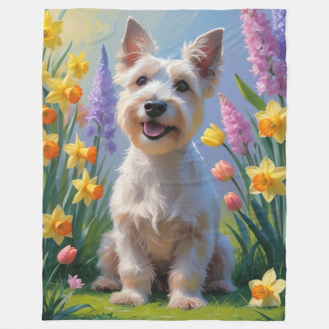 Scottish Terrier Dog Spring Blumen Malerei Fleecedecke (Vorderseite)