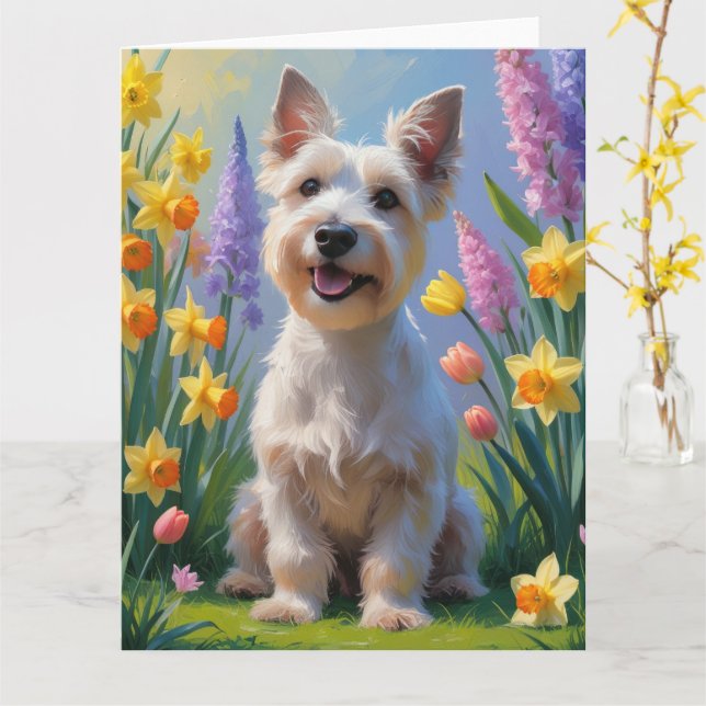 Scottish Terrier Dog Spring Blumen Malerei Karte (Gelbe Blume)