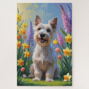 Scottish Terrier Dog Spring Blumen Malerei Puzzle