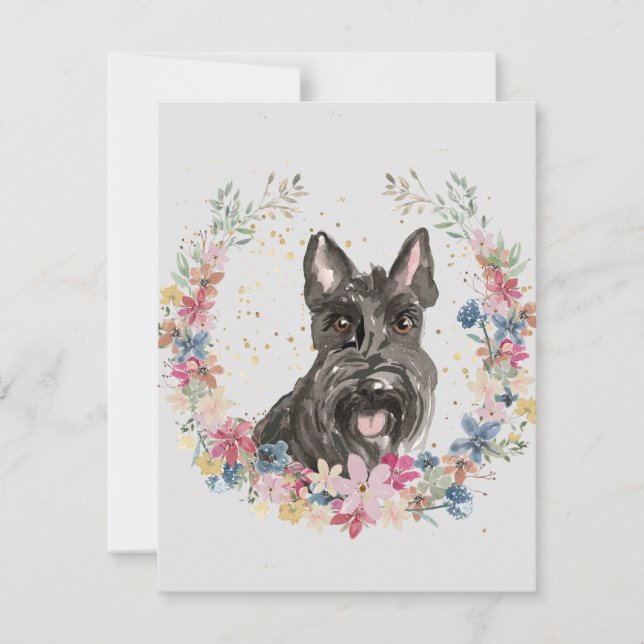 Scottish Terrier Dog Spring Flowers Monogram Mitteilungskarte (Vorderseite)