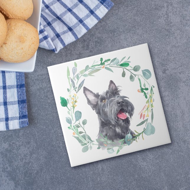 Scottish Terrier Dog Watercolor Wreath Fliese (Von Creator hochgeladen)