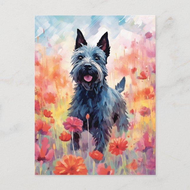 Scottish Terrier farbige Aquarellbilder Postkarte (Vorderseite)