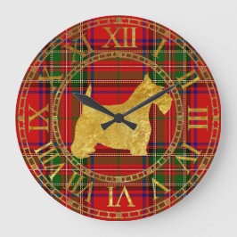 Scottish Terrier Gold und Kariert Große Wanduhr