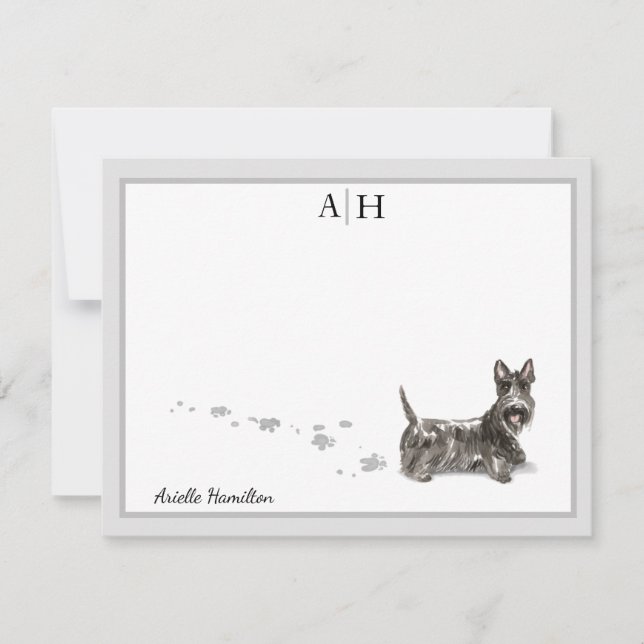 Scottish Terrier Gray Border Monogram personalize Mitteilungskarte (Vorderseite)
