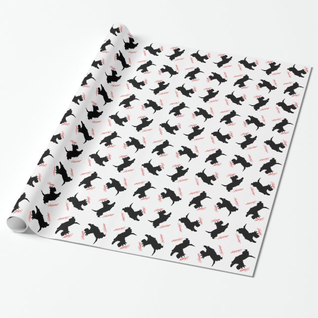 Scottish Terrier Happy Holidays Geschenkpapier (Ungerollt)
