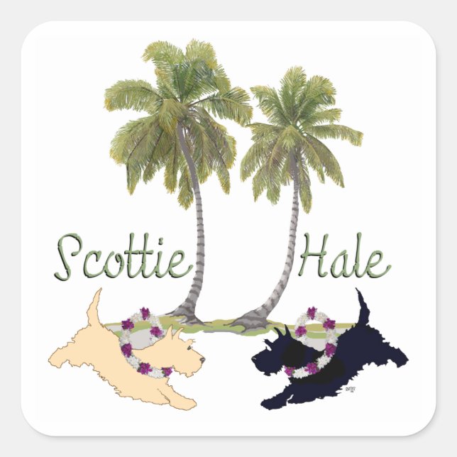 Scottish Terrier Hawaiian Design Quadratischer Aufkleber (Vorderseite)
