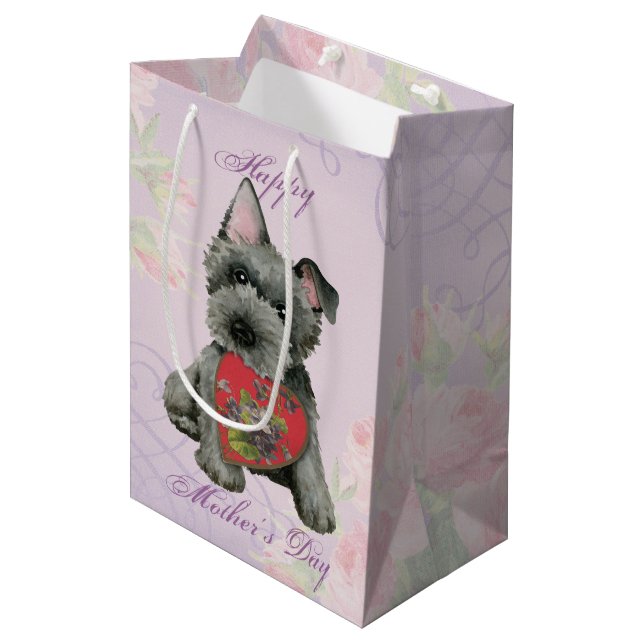 Scottish Terrier Heart Mama Medium Gift Bag Mittlere Geschenktüte (Vorderseite Schrägansicht)