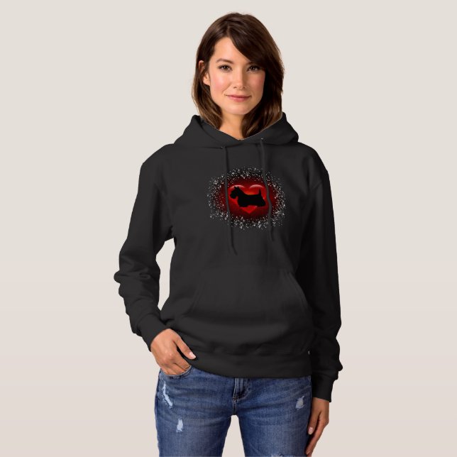 Scottish Terrier, Herz, Silhouette, Schnee, Rot Hoodie (Vorne ganz)