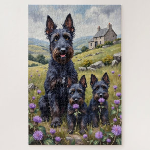 Scottish Terrier Highland Distel Kunst Puzzle