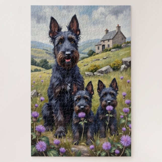 Scottish Terrier Highland Distel Kunst Puzzle (Vertikal)