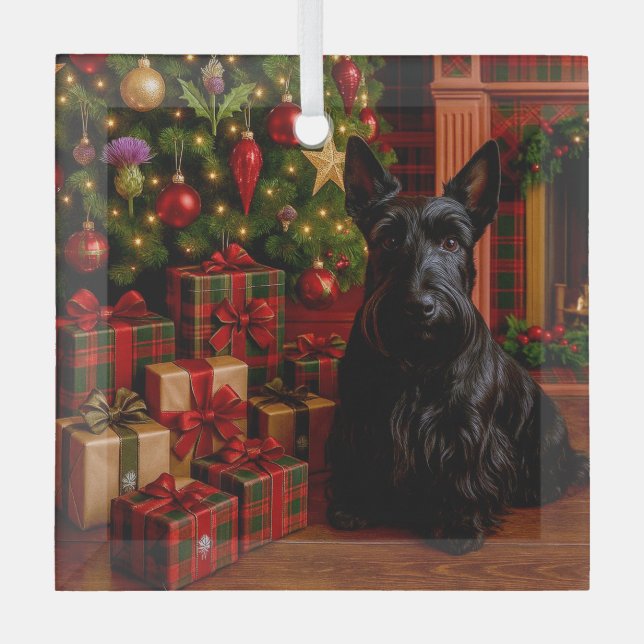 Scottish Terrier Holiday  Ornament Aus Glas (Vorderseite)