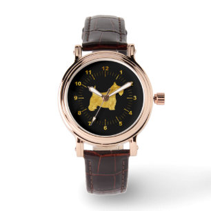 Scottish Terrier im Gold und in der schwarzen Uhr