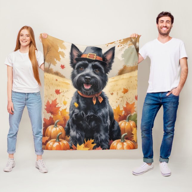Scottish Terrier im Herbst hinterlässt Erntedank A Fleecedecke (Beispiel)