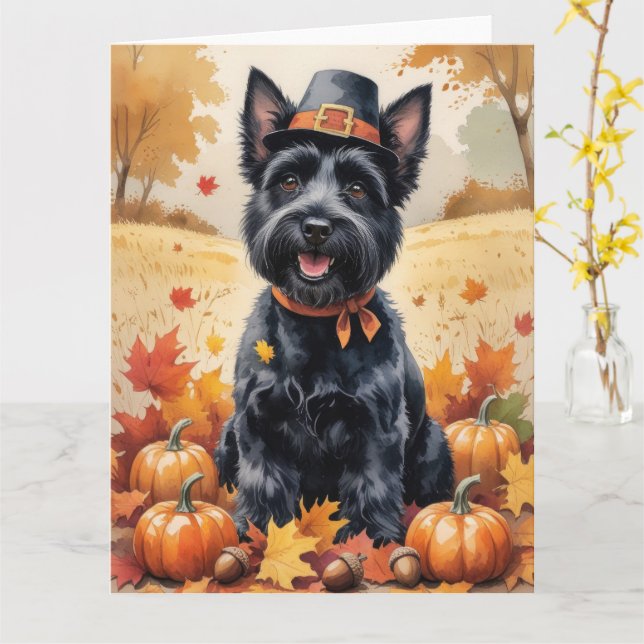 Scottish Terrier im Herbst hinterlässt Erntedank A Karte (Gelbe Blume)