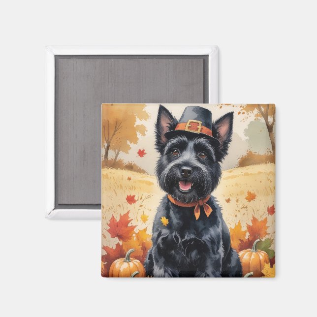 Scottish Terrier im Herbst hinterlässt Erntedank A Magnet (Vorderseite/Rückseite)