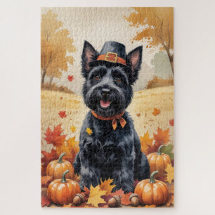 Scottish Terrier im Herbst hinterlässt Erntedank A Puzzle