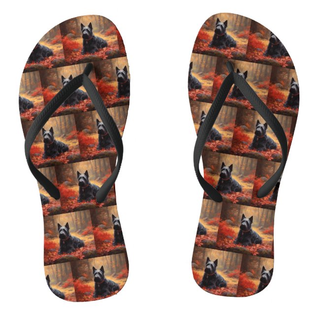Scottish Terrier im Herbst Leaves Fall Inspiriert Flip Flops (Fußbett)