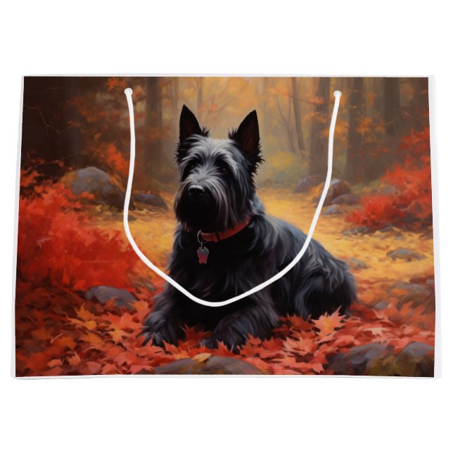 Scottish Terrier im Herbst Leaves Fall Inspiriert Große Geschenktüte (Vorderseite)