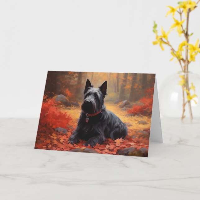Scottish Terrier im Herbst Leaves Fall Inspiriert Karte (Gelbe Blume)