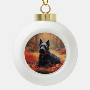 Scottish Terrier im Herbst Leaves Fall Inspiriert Keramik Kugel-Ornament