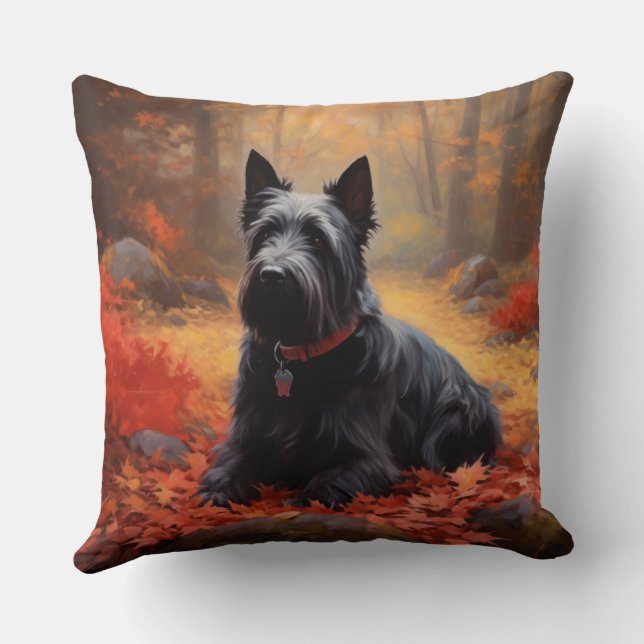 Scottish Terrier im Herbst Leaves Fall Inspiriert Kissen (Rückseite)