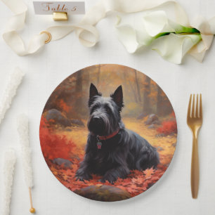 Scottish Terrier im Herbst Leaves Fall Inspiriert Pappteller
